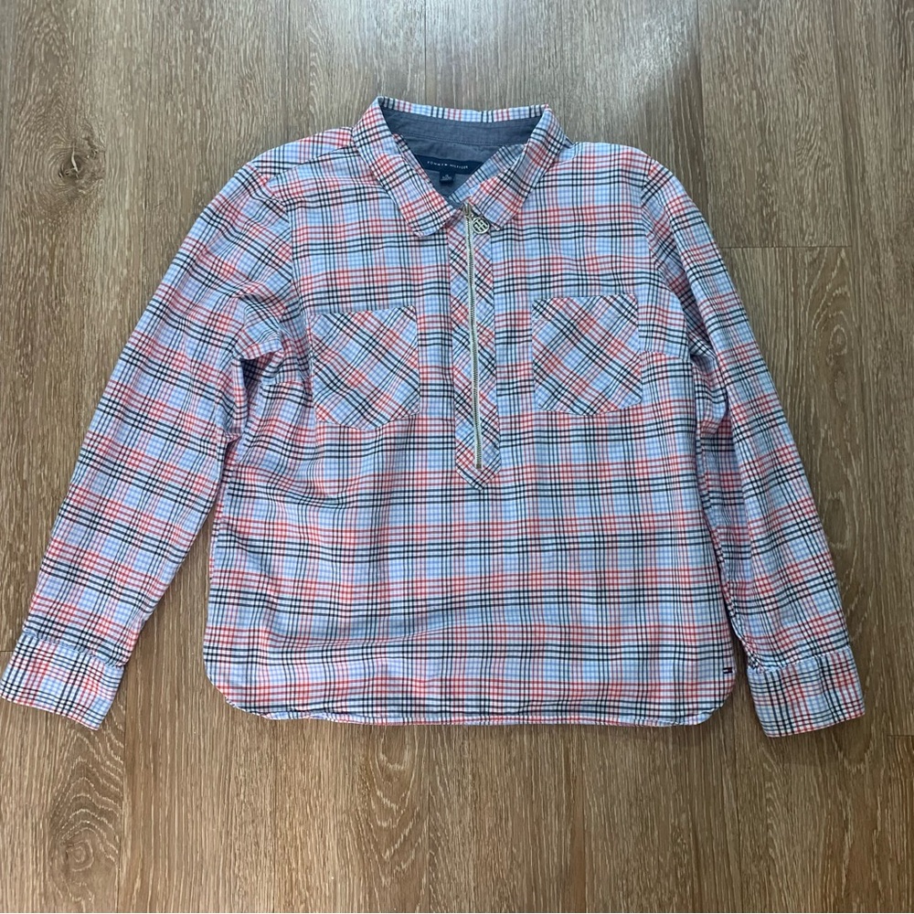 Women’s Plaid Popover Shirt - Red & Blue size XL